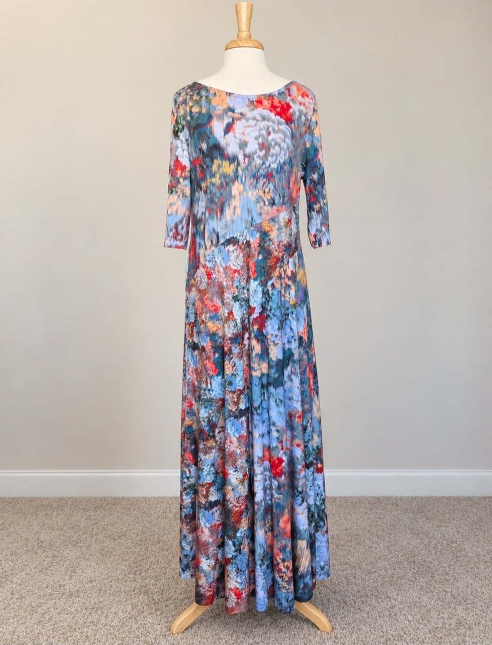 Soft Surroundings Nanette Maxi Dress Womens L Abstract Floral Stretch Boho - Picture 5 of 14